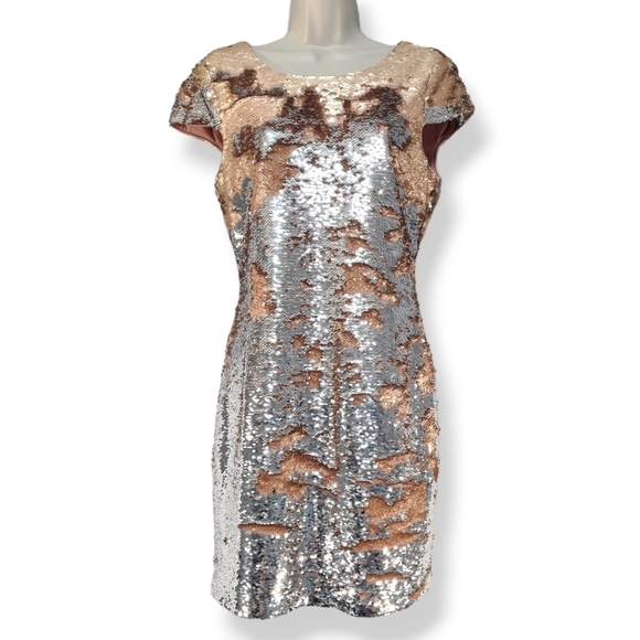 Gianni Bini Fiona Dress in Rose Gold Size S Sequined Cocktail Prom Mini Dress - Picture 1 of 8